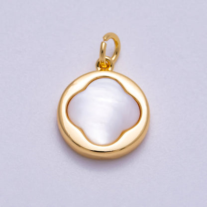 16K Gold Filled 15mm Shell Pearl Lucky Clover Round Charm | Charms-00590