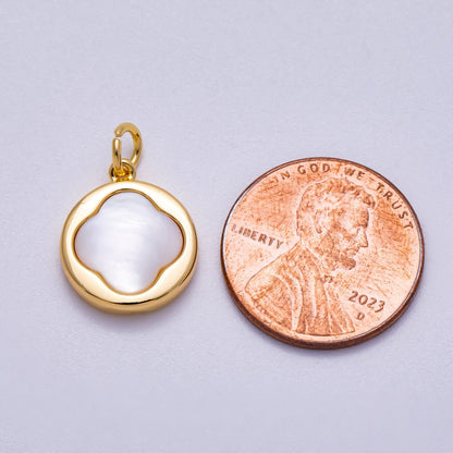 16K Gold Filled 15mm Shell Pearl Lucky Clover Round Charm | Charms-00590