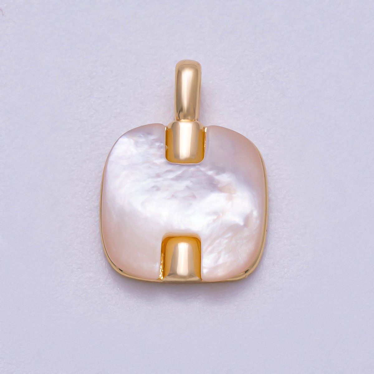16K Gold Filled 15mm Shell Pearl Square Mini Charm | Charms-00594