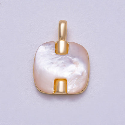 16K Gold Filled 15mm Shell Pearl Square Mini Charm | Charms-00594