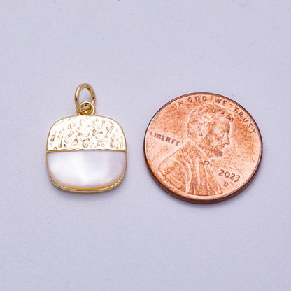 16K Gold Filled 15mm Shell Pearl Textured Square Charm | Charms-00591