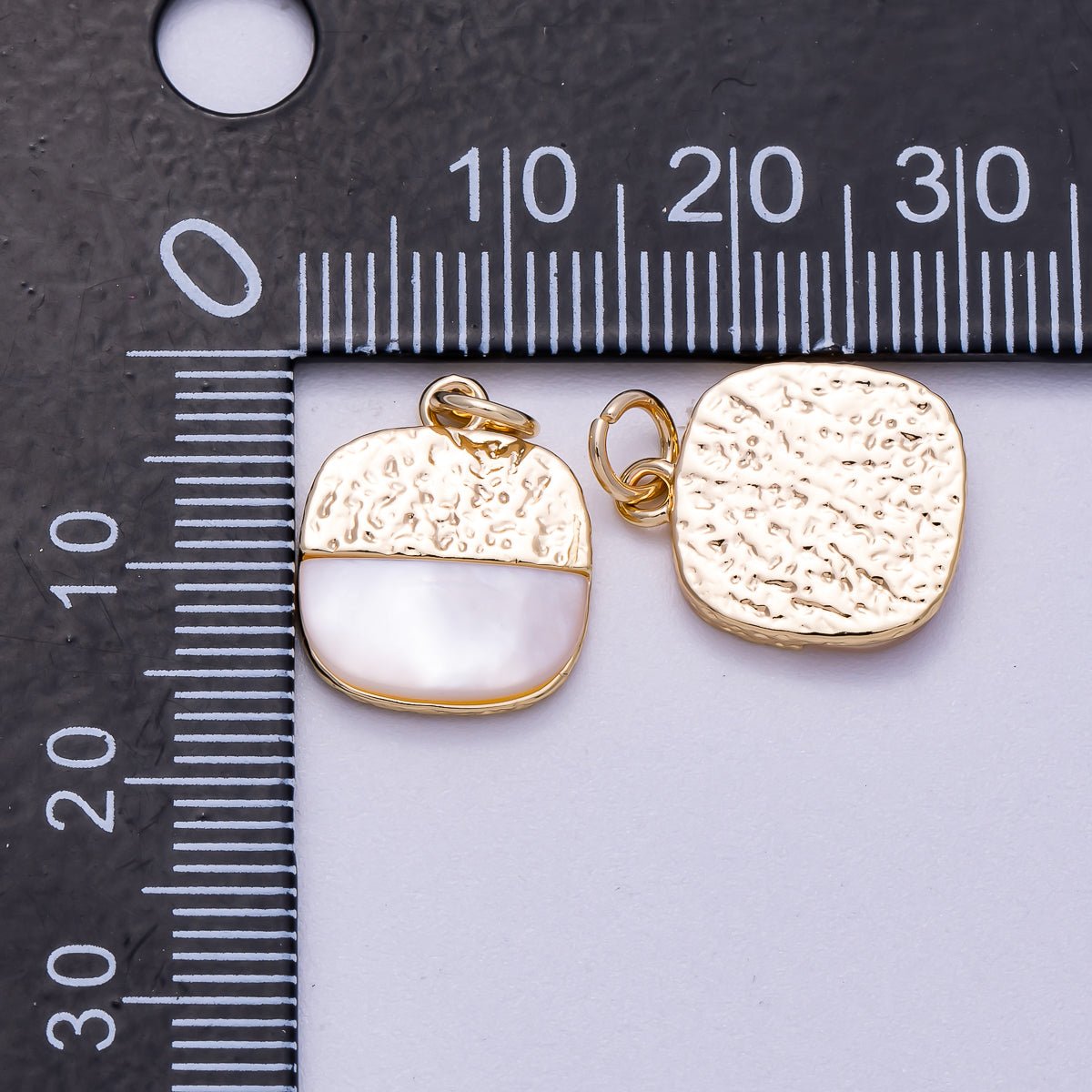 16K Gold Filled 15mm Shell Pearl Textured Square Charm | Charms-00591