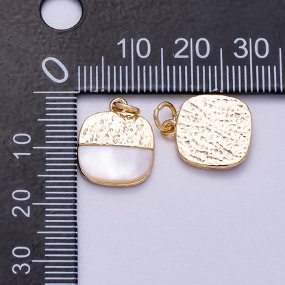 16K Gold Filled 15mm Shell Pearl Textured Square Charm | Charms-00591