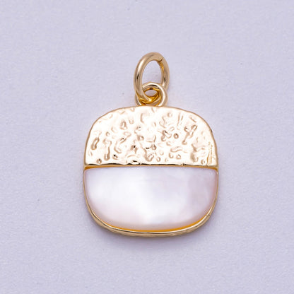 16K Gold Filled 15mm Shell Pearl Textured Square Charm | Charms-00591