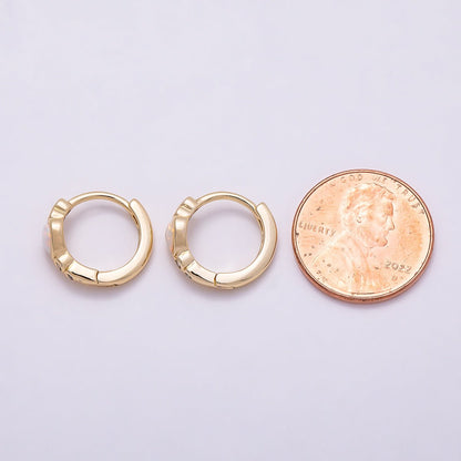 16K Gold Filled 15mm White Opal Clear CZ Dotted Heart Cartilage Huggie Earrings | Earrings-00427