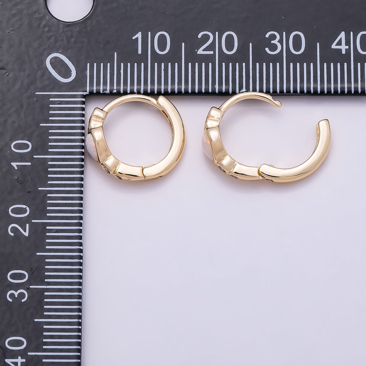 16K Gold Filled 15mm White Opal Clear CZ Dotted Heart Cartilage Huggie Earrings | Earrings-00427