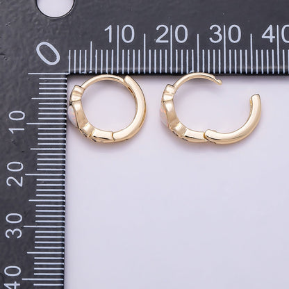 16K Gold Filled 15mm White Opal Clear CZ Dotted Heart Cartilage Huggie Earrings | Earrings-00427