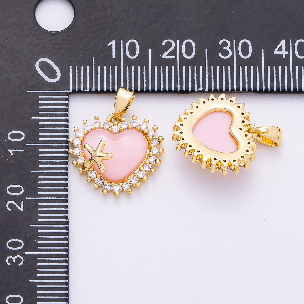 16K Gold Filled 15mm White, Pink, Blue Opal Micro Paved CZ Starfish Heart Pendant | Charms-00483 ~ Charms-00485