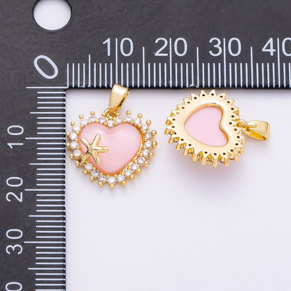 16K Gold Filled 15mm White, Pink, Blue Opal Micro Paved CZ Starfish Heart Pendant | Charms-00483 ~ Charms-00485