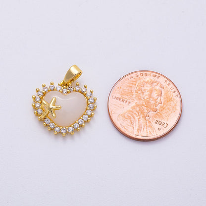 16K Gold Filled 15mm White, Pink, Blue Opal Micro Paved CZ Starfish Heart Pendant | Charms-00483 ~ Charms-00485