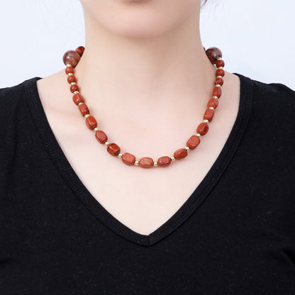 16K Gold Filled 16.5mm Carnelian Round Rectangle Gemstone Chain 19 Inch Necklace w. Dual Push Gate | WA-00537