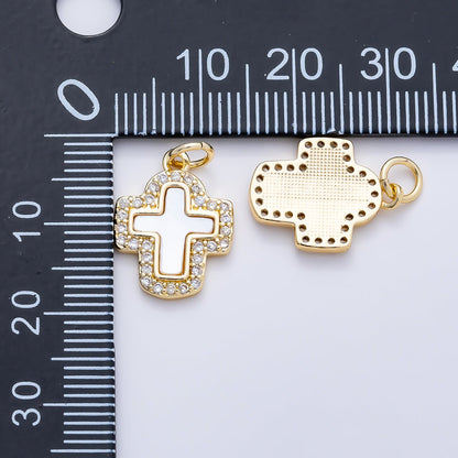16K Gold Filled 16.5mm Shell Pearl Micro Paved CZ Cross Charm in Gold &amp; Silver | Charms-01257