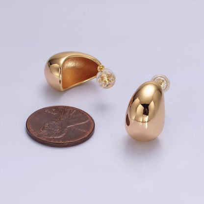 16K Gold Filled 16.5mm Wide Curved Dome C-Shaped Hoop Earrings | AE-895