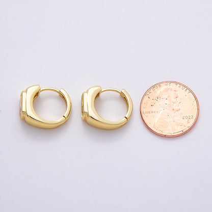 16K Gold Filled 16mm Baguette CZ Wide Huggie Hoop Earrings | Earrings-00365