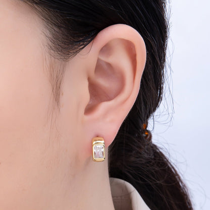 16K Gold Filled 16mm Baguette CZ Wide Huggie Hoop Earrings | Earrings-00365