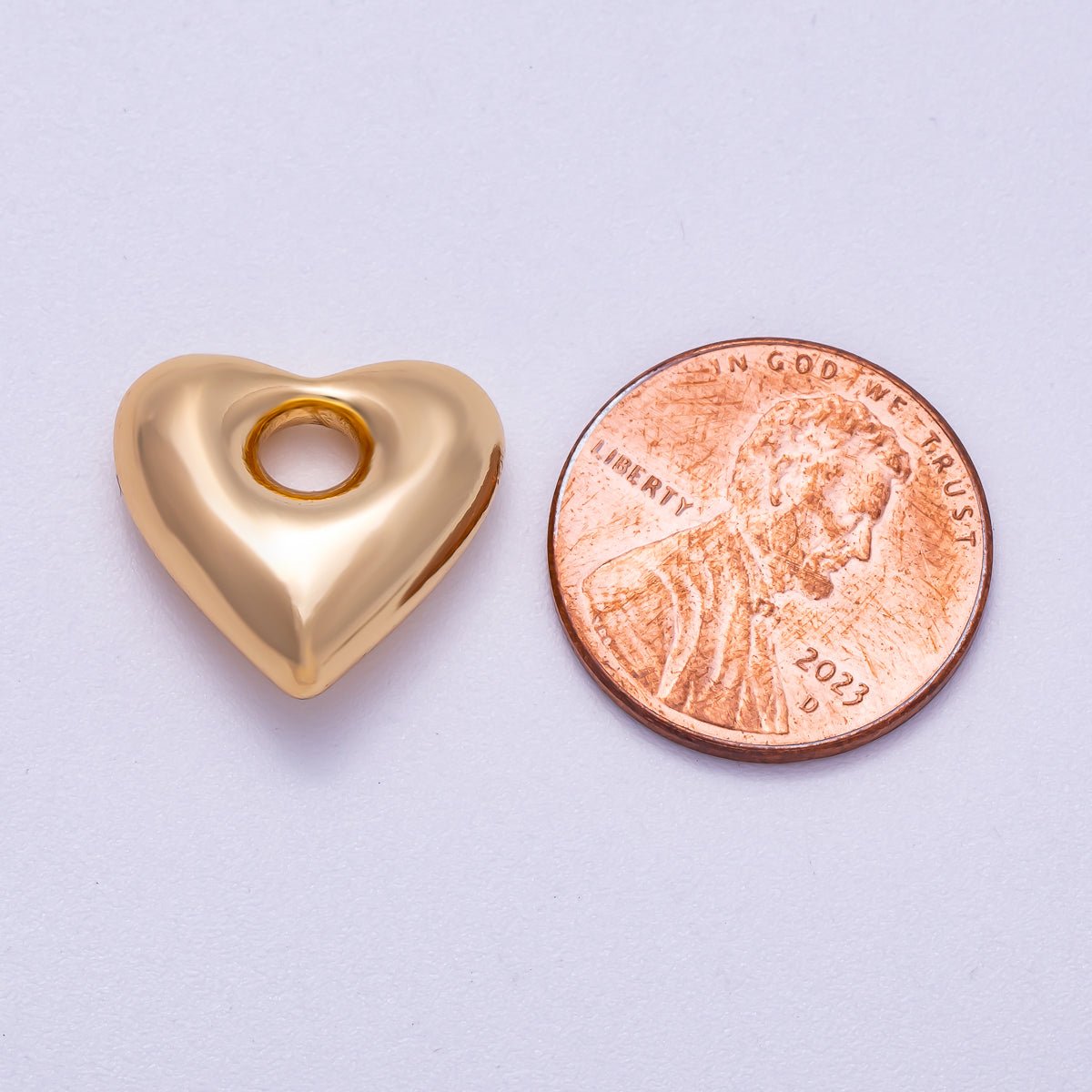 16K Gold Filled 16mm Chubby Heart 3D Multidimensional Slide Charm | BEADS-00273