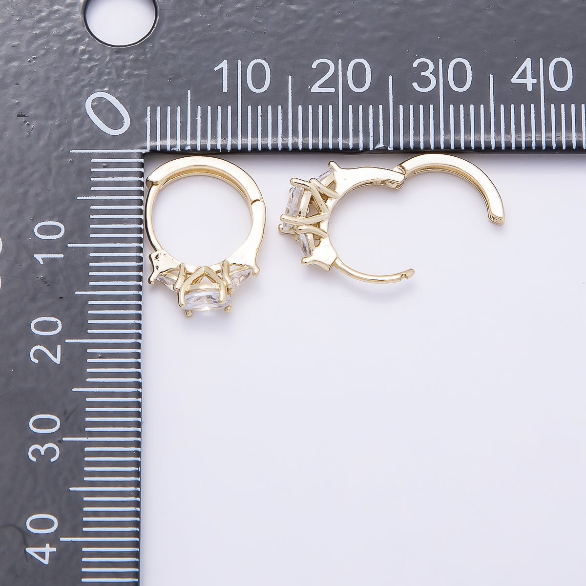 16K Gold Filled 16mm Clear CZ Geometric Cartilage Huggie Earrings | Earrings-00434