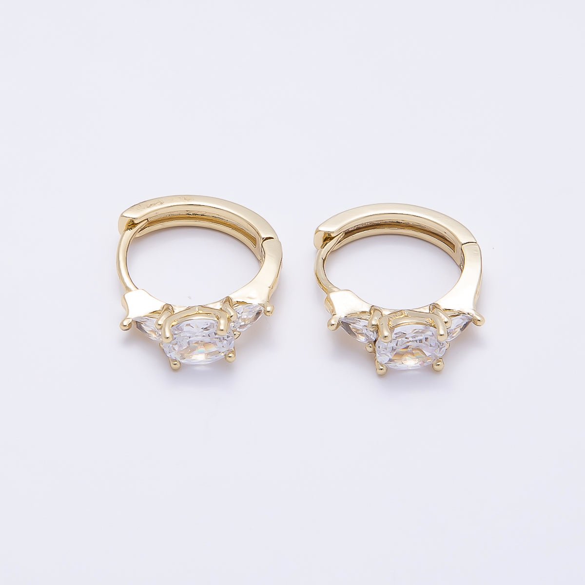 16K Gold Filled 16mm Clear CZ Geometric Cartilage Huggie Earrings | Earrings-00434