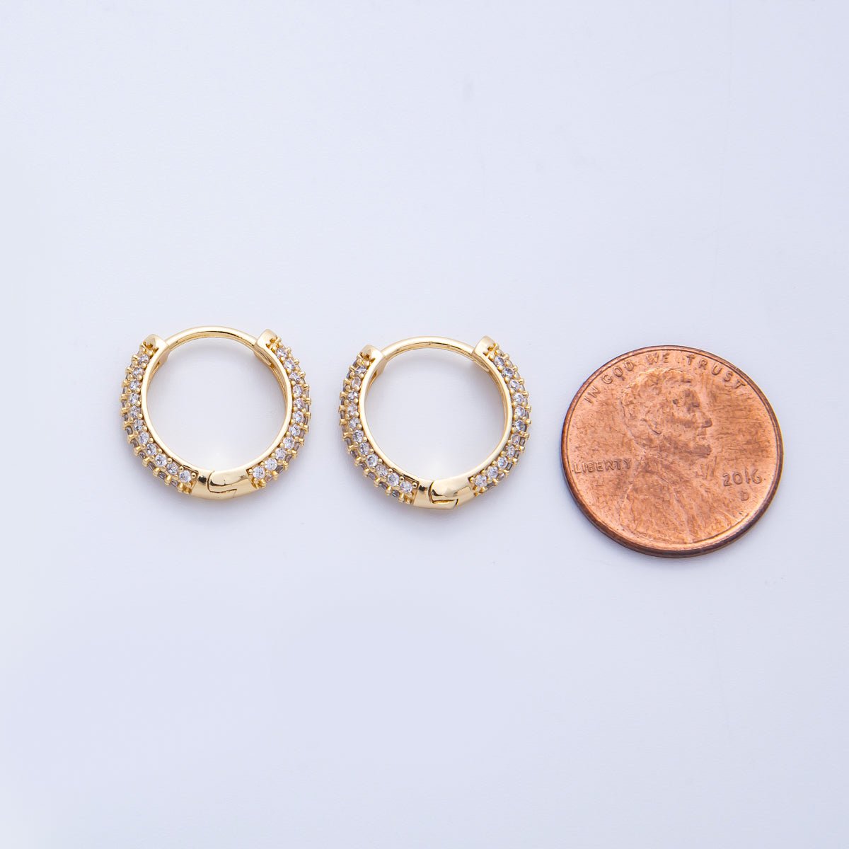 16K Gold Filled 16mm Clear CZ Micro Paved Huggie | Earrings-00217
