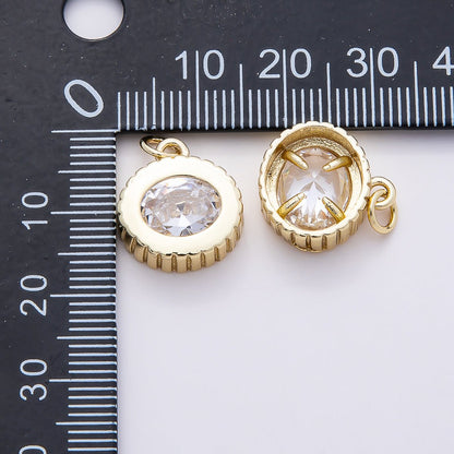 16K Gold Filled 16mm Clear CZ Ribbed Round Solitaire Charm | Charms-00758