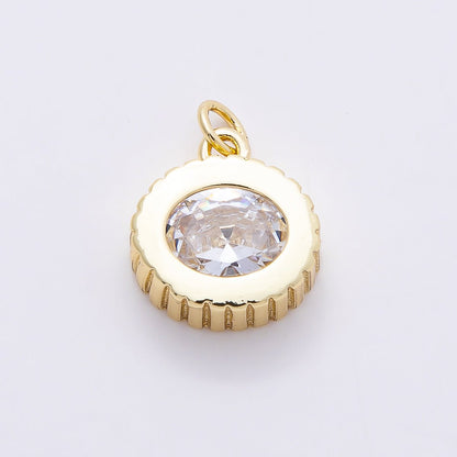 16K Gold Filled 16mm Clear CZ Ribbed Round Solitaire Charm | Charms-00758