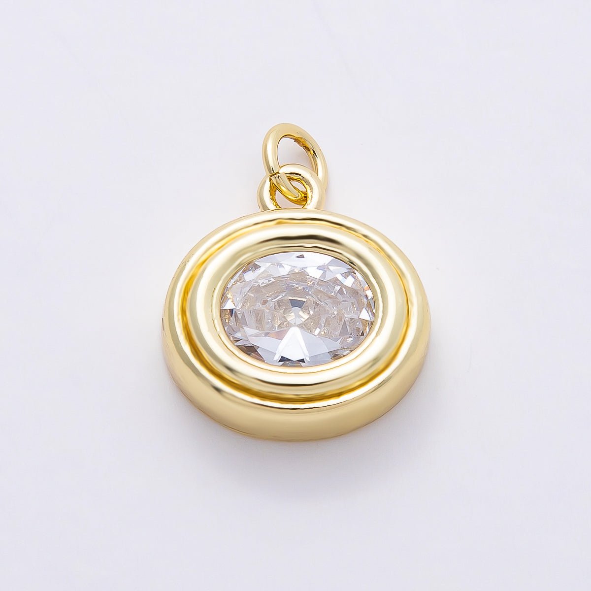 16K Gold Filled 16mm Clear CZ Round Bezel Solitaire Charm | Charms-00759