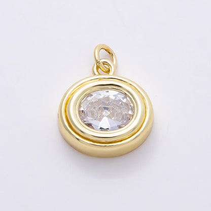 16K Gold Filled 16mm Clear CZ Round Bezel Solitaire Charm | Charms-00759