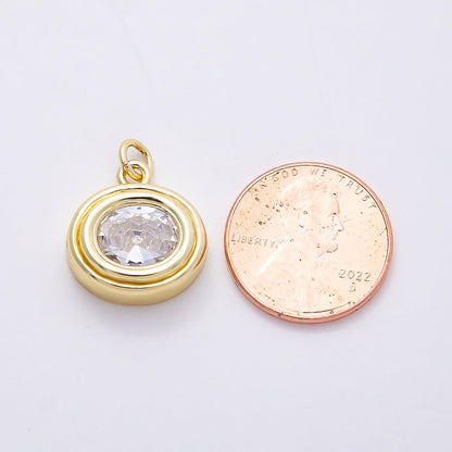 16K Gold Filled 16mm Clear CZ Round Bezel Solitaire Charm | Charms-00759