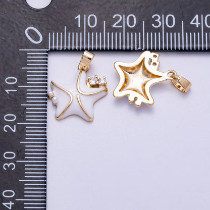 16K Gold Filled 16mm Clear CZ White Enamel Starfish Charm | Charms-00597