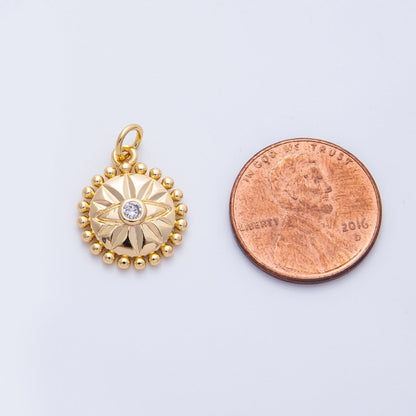 16K Gold Filled 16mm Evil Eye Sunburst Dotted Round Charm | Charms-00399