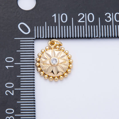 16K Gold Filled 16mm Evil Eye Sunburst Dotted Round Charm | Charms-00399
