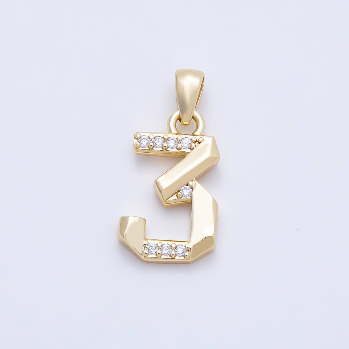 16K Gold Filled 16mm Micro Paved CZ Edged Geometric Number Numerology Charm | Charms-01217 ~ Charms-01226