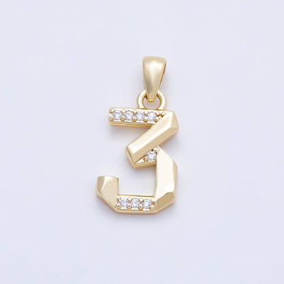 16K Gold Filled 16mm Micro Paved CZ Edged Geometric Number Numerology Charm | Charms-01217 ~ Charms-01226