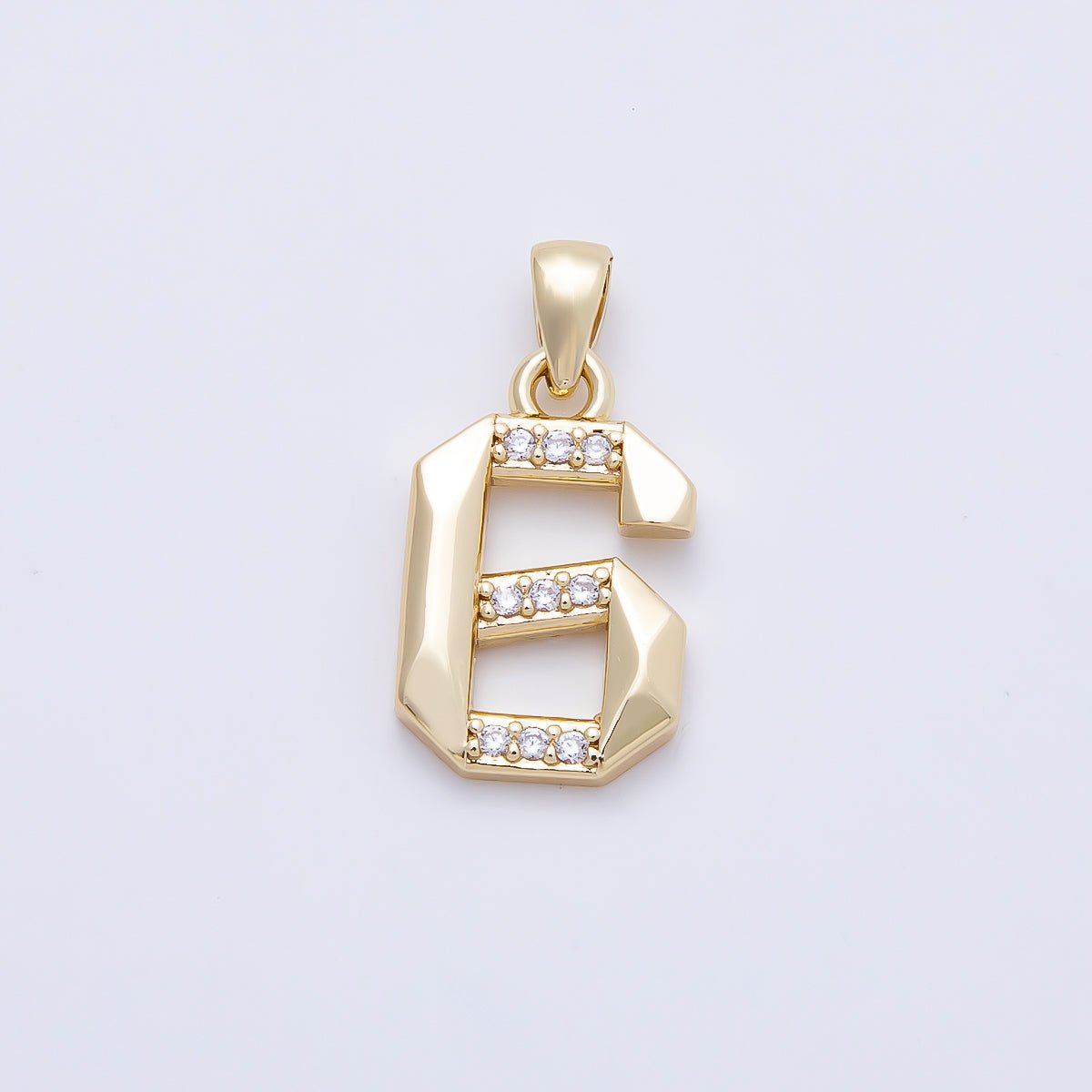 16K Gold Filled 16mm Micro Paved CZ Edged Geometric Number Numerology Charm | Charms-01217 ~ Charms-01226