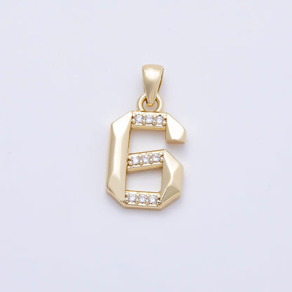 16K Gold Filled 16mm Micro Paved CZ Edged Geometric Number Numerology Charm | Charms-01217 ~ Charms-01226