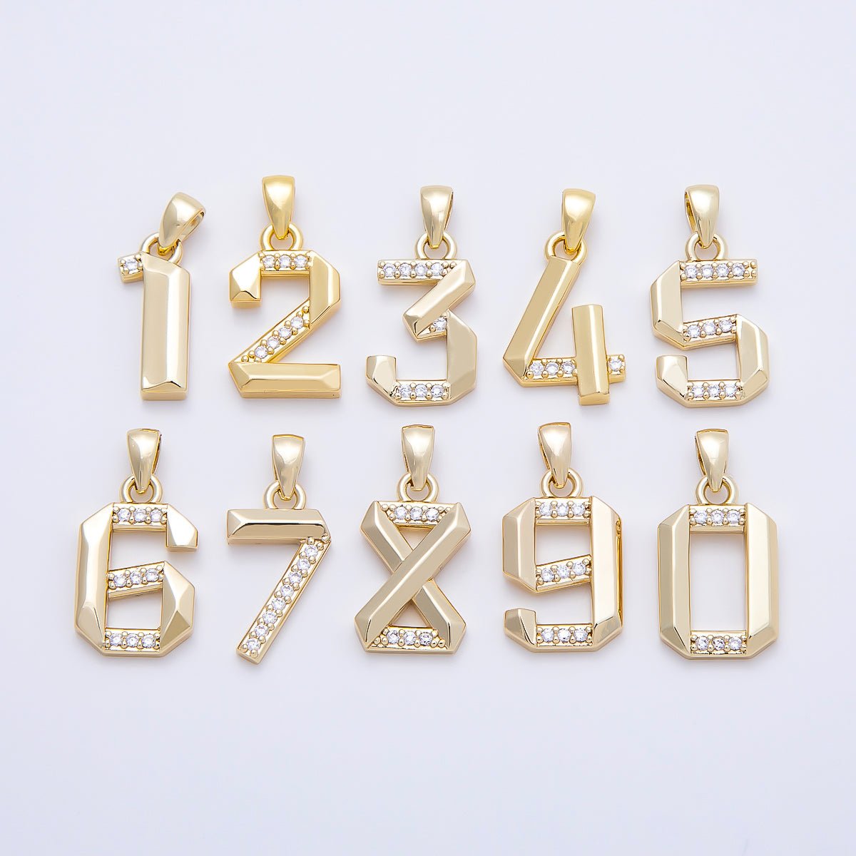 16K Gold Filled 16mm Micro Paved CZ Edged Geometric Number Numerology Charm | Charms-01217 ~ Charms-01226