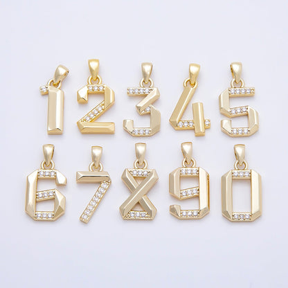 16K Gold Filled 16mm Micro Paved CZ Edged Geometric Number Numerology Charm | Charms-01217 ~ Charms-01226