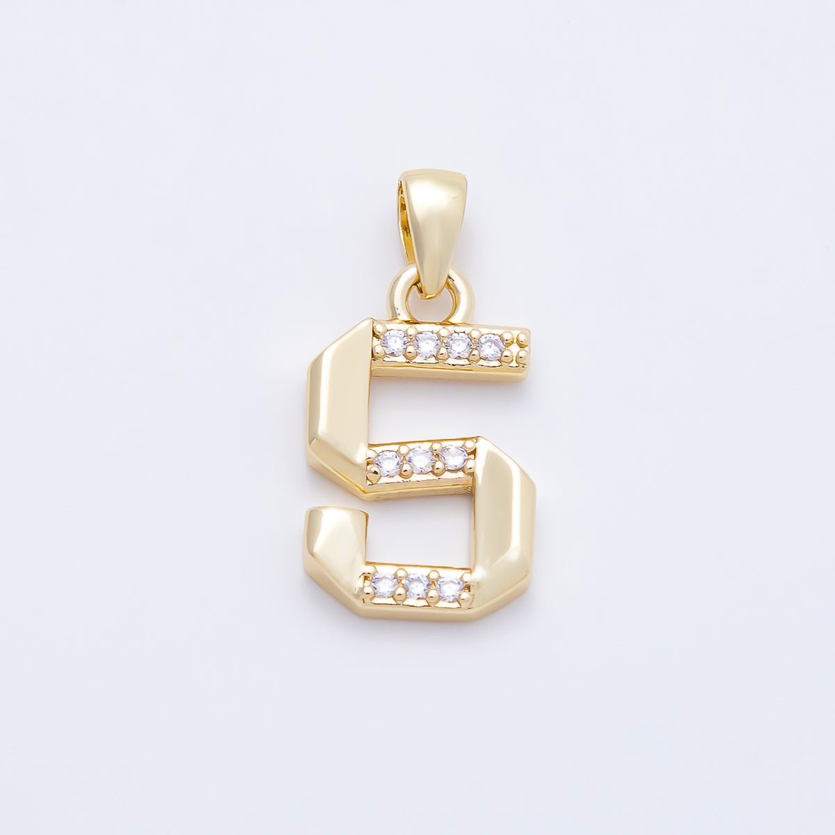 16K Gold Filled 16mm Micro Paved CZ Edged Geometric Number Numerology Charm | Charms-01217 ~ Charms-01226