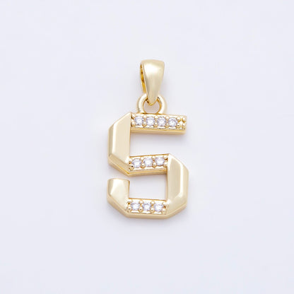 16K Gold Filled 16mm Micro Paved CZ Edged Geometric Number Numerology Charm | Charms-01217 ~ Charms-01226
