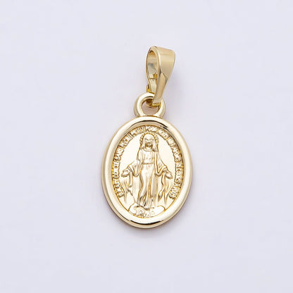 16K Gold Filled 16mm Minimalist Virgin Mary Medallion Oval Pendant | Charms-00764