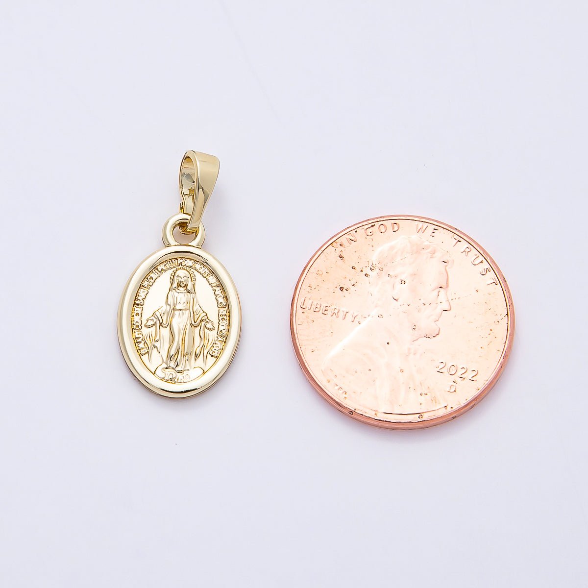 16K Gold Filled 16mm Minimalist Virgin Mary Medallion Oval Pendant | Charms-00764