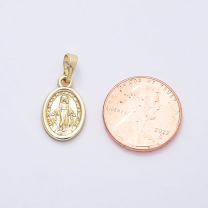16K Gold Filled 16mm Minimalist Virgin Mary Medallion Oval Pendant | Charms-00764