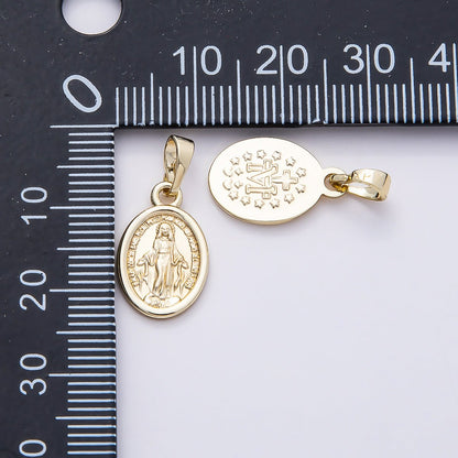 16K Gold Filled 16mm Minimalist Virgin Mary Medallion Oval Pendant | Charms-00764