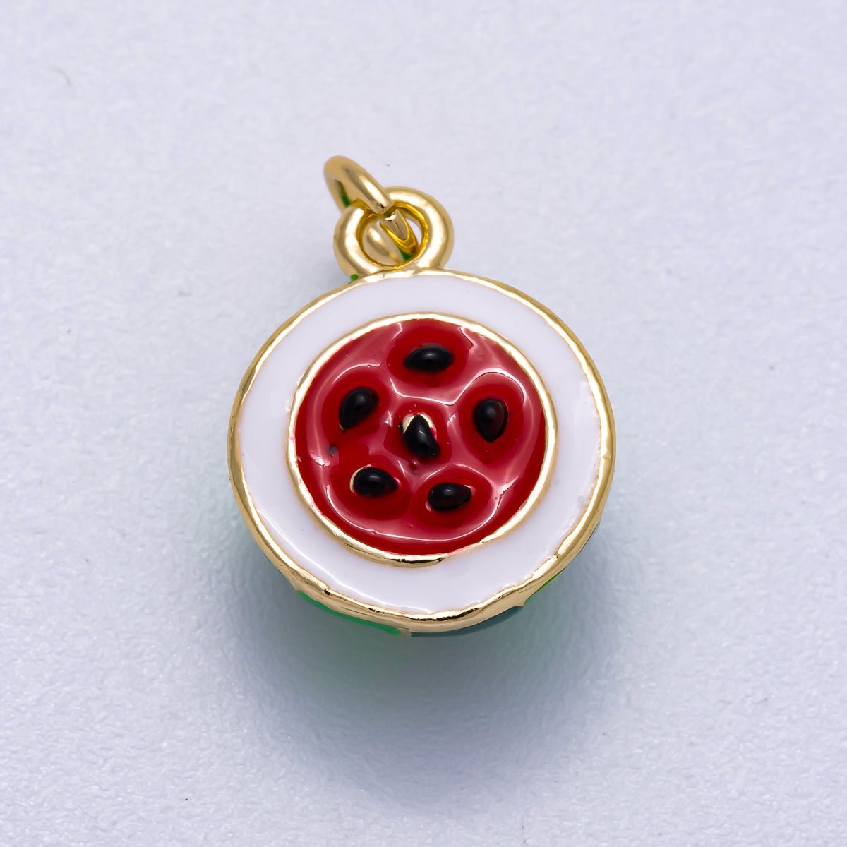 16K Gold Filled 16mm Red Enamel Watermelon 3D Multidimensional Fruit Charm | Charms-00568