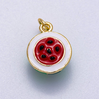 16K Gold Filled 16mm Red Enamel Watermelon 3D Multidimensional Fruit Charm | Charms-00568