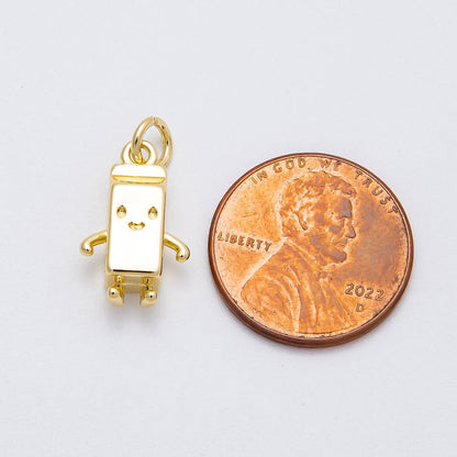 16K Gold Filled 16mm Smiley Face Milk Carton 3D Multidimensional Charm | Charms-00459