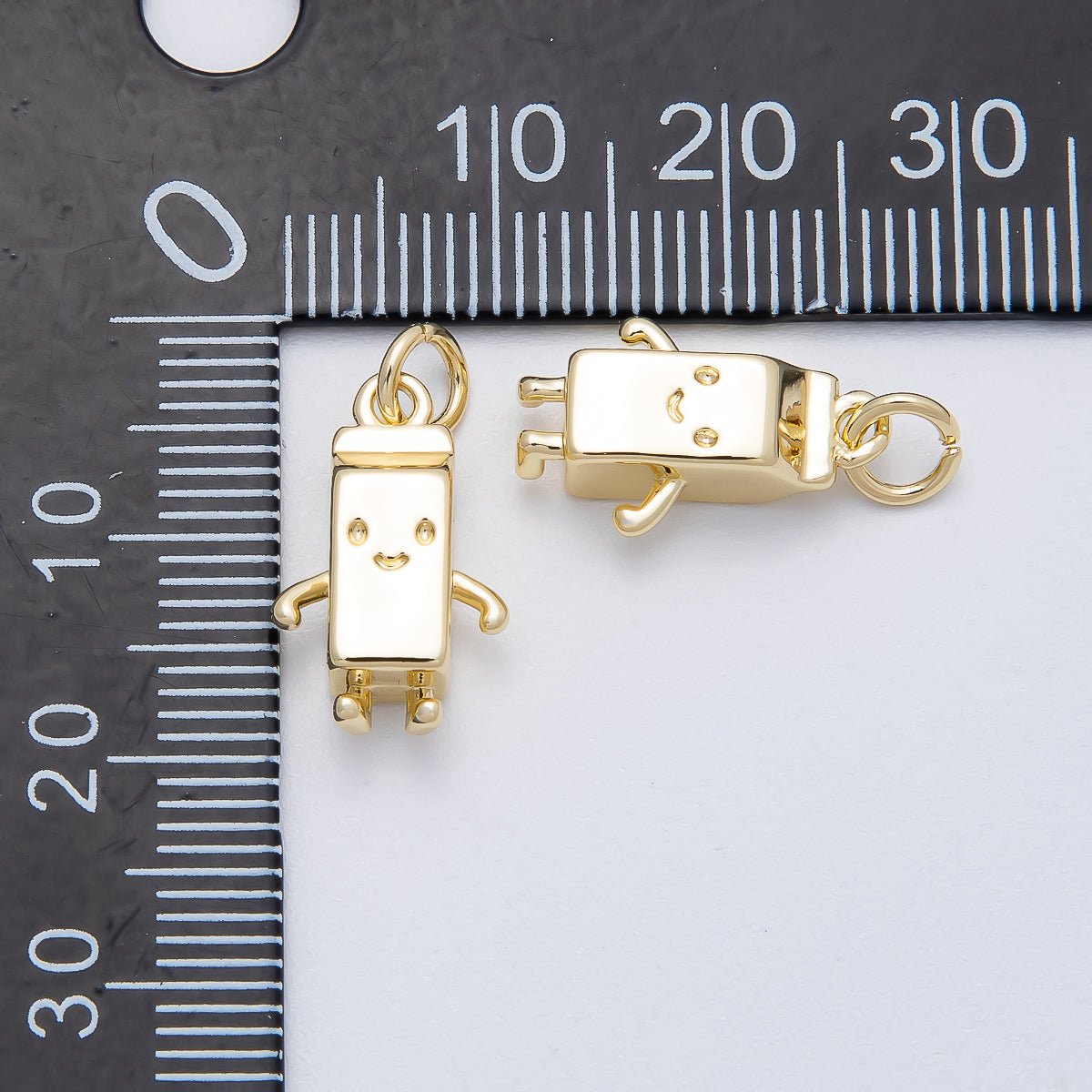 16K Gold Filled 16mm Smiley Face Milk Carton 3D Multidimensional Charm | Charms-00459