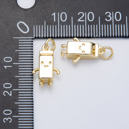 16K Gold Filled 16mm Smiley Face Milk Carton 3D Multidimensional Charm | Charms-00459