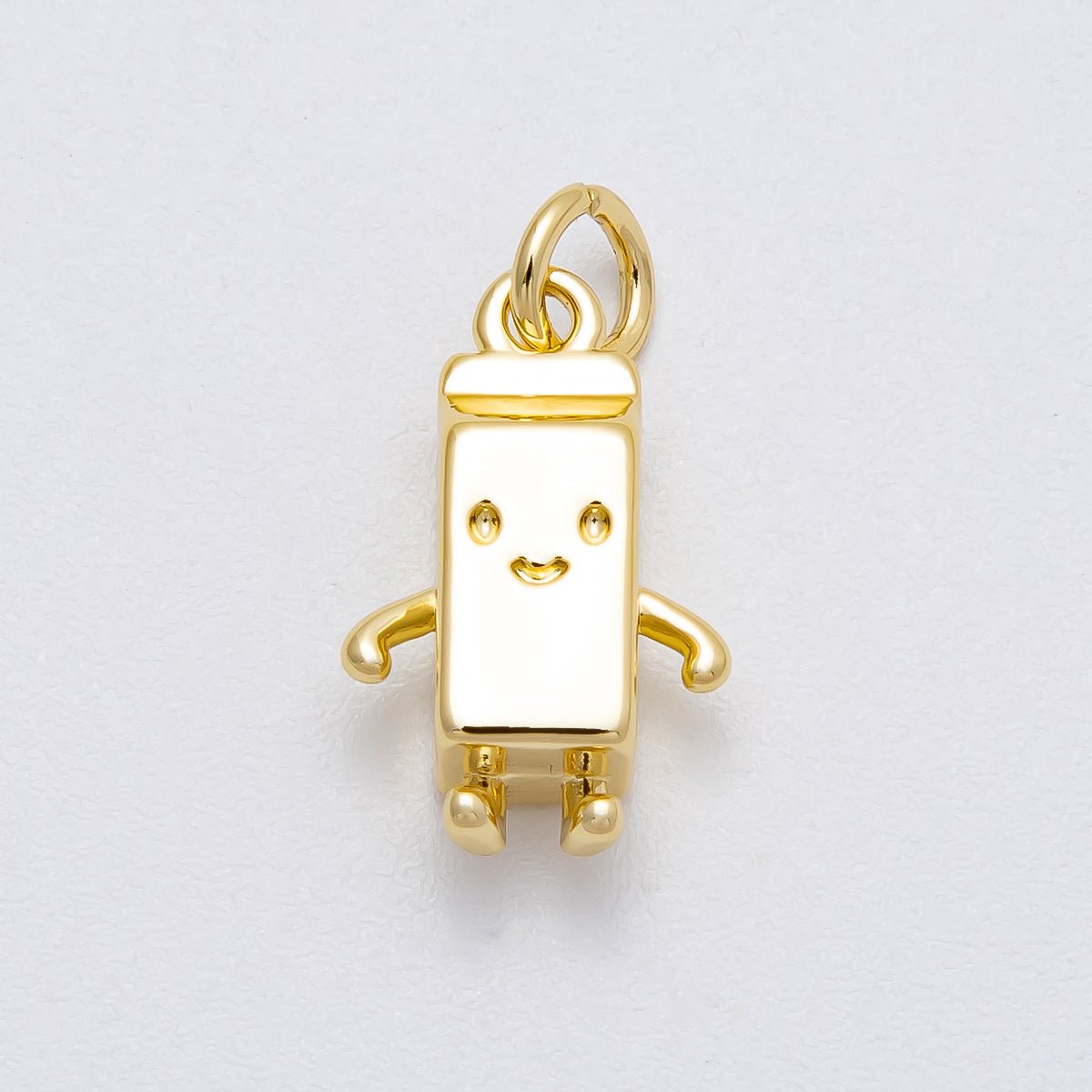 16K Gold Filled 16mm Smiley Face Milk Carton 3D Multidimensional Charm | Charms-00459