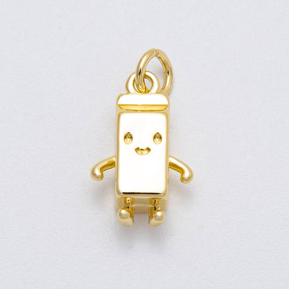 16K Gold Filled 16mm Smiley Face Milk Carton 3D Multidimensional Charm | Charms-00459
